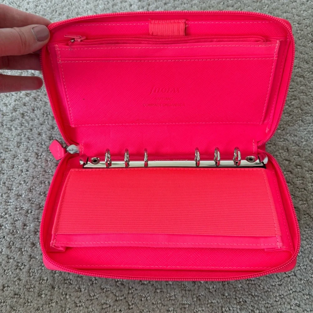 Filofax Saffiano Hot Pink Compact Personal Organizer Planner Money Zip Wallet - Picture 5 of 8